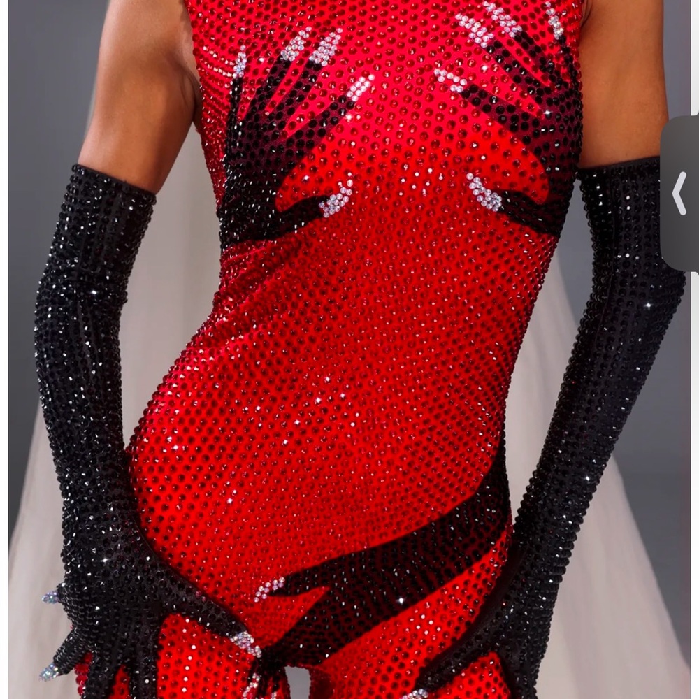 Red and Black Embellished Jumpsuit